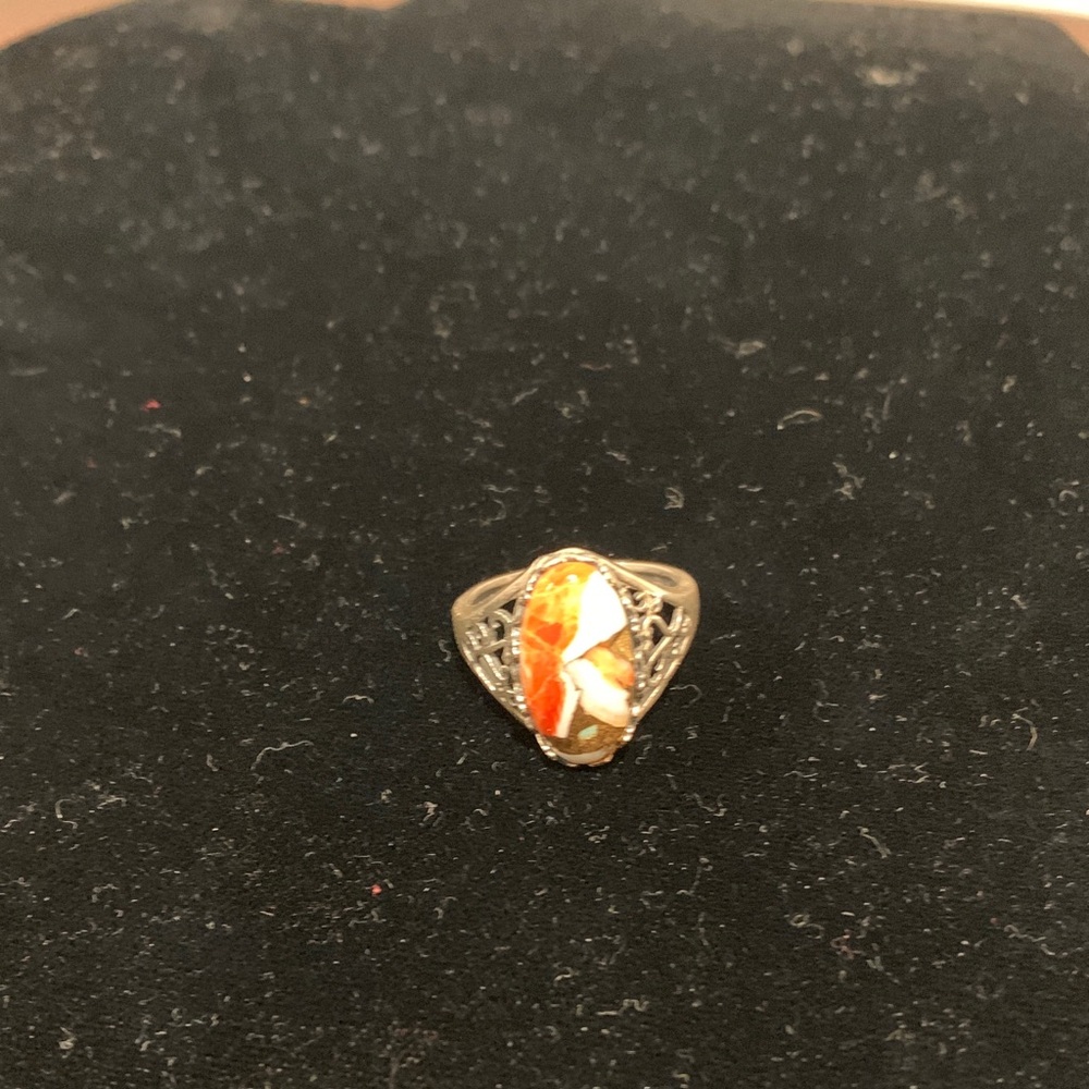 Vintage silver 925 filigree ivory bronze and Orange Women's Ring size 8